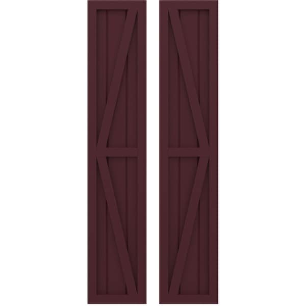Ekena Millwork Americraft 3-Board Wood 2 Equal Panel Frmd Board-n-Batten Shutters w/Dbl Z-Bar, ARW102BF311X45WRH, PR ARW102BF311X45WRH - main
